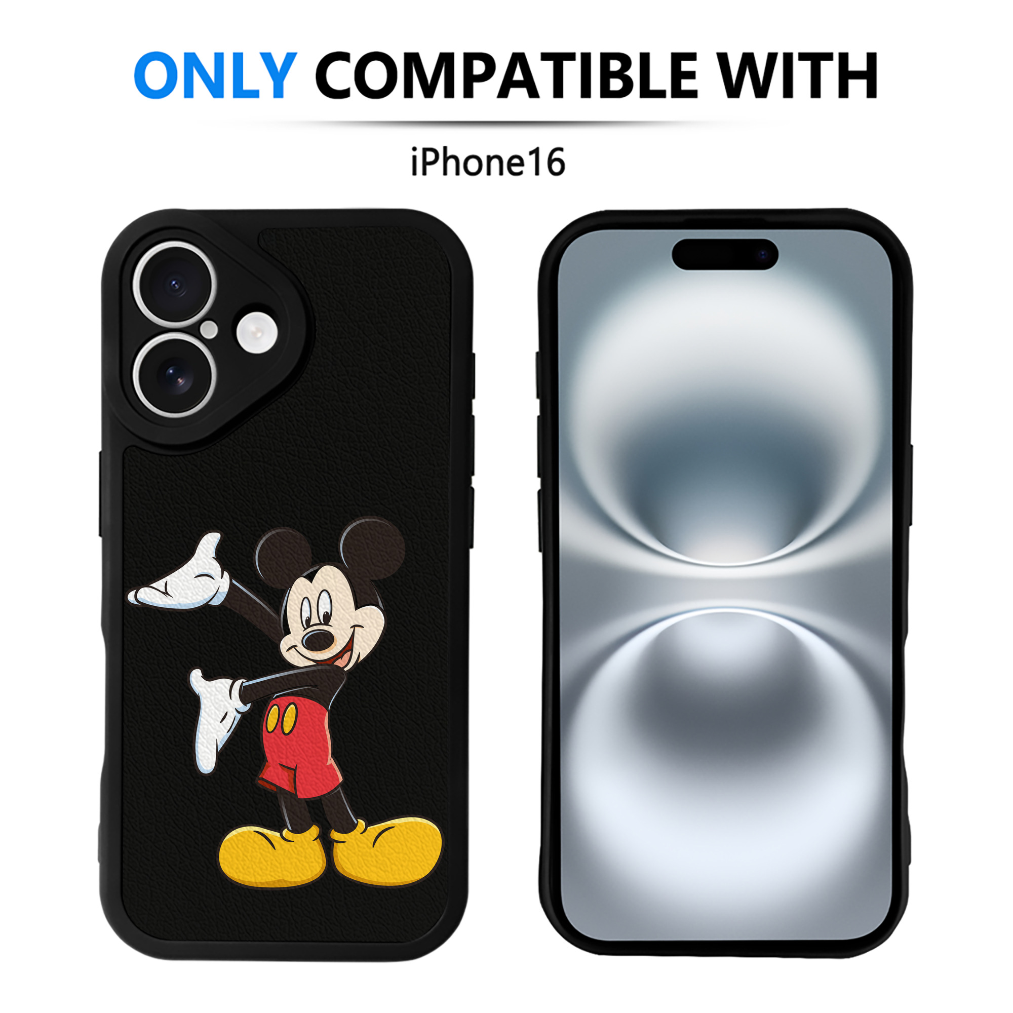 （画像用） ミッキーマウス Mickey Mouse 【iPhone 16シリーズ対応】シリコンスマホケース（レザー調） 材質：シリコン